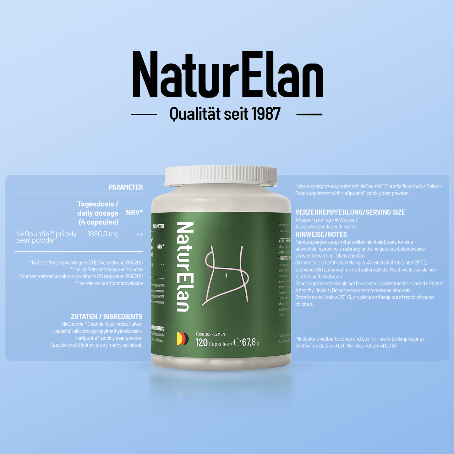 NaturElan NopOpuntia™ Kaktusfeigen-Pulver 1880mg – Doppelpack (2 x 120 Kapseln)