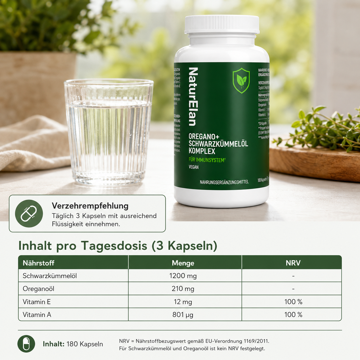 Oregano+ Schwarzkümmelöl Komplex – 180 Kapseln | Vegan