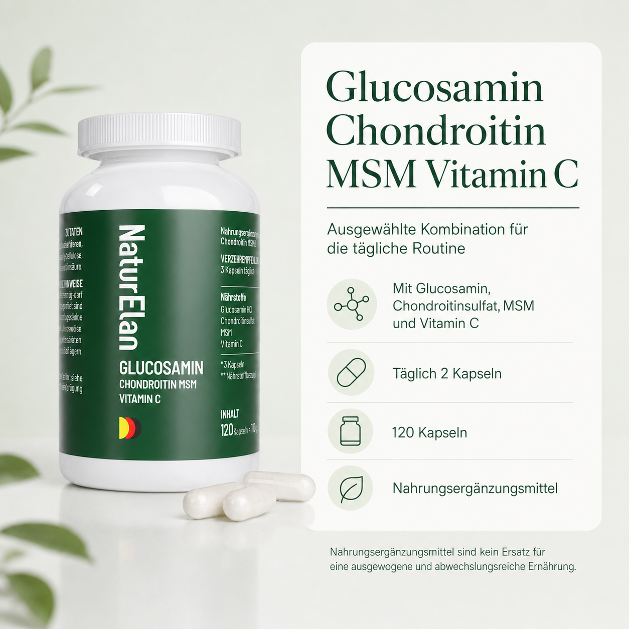 Glucosamin Chondroitin MSM Vitamin C – 120 Kapseln | Vegan
