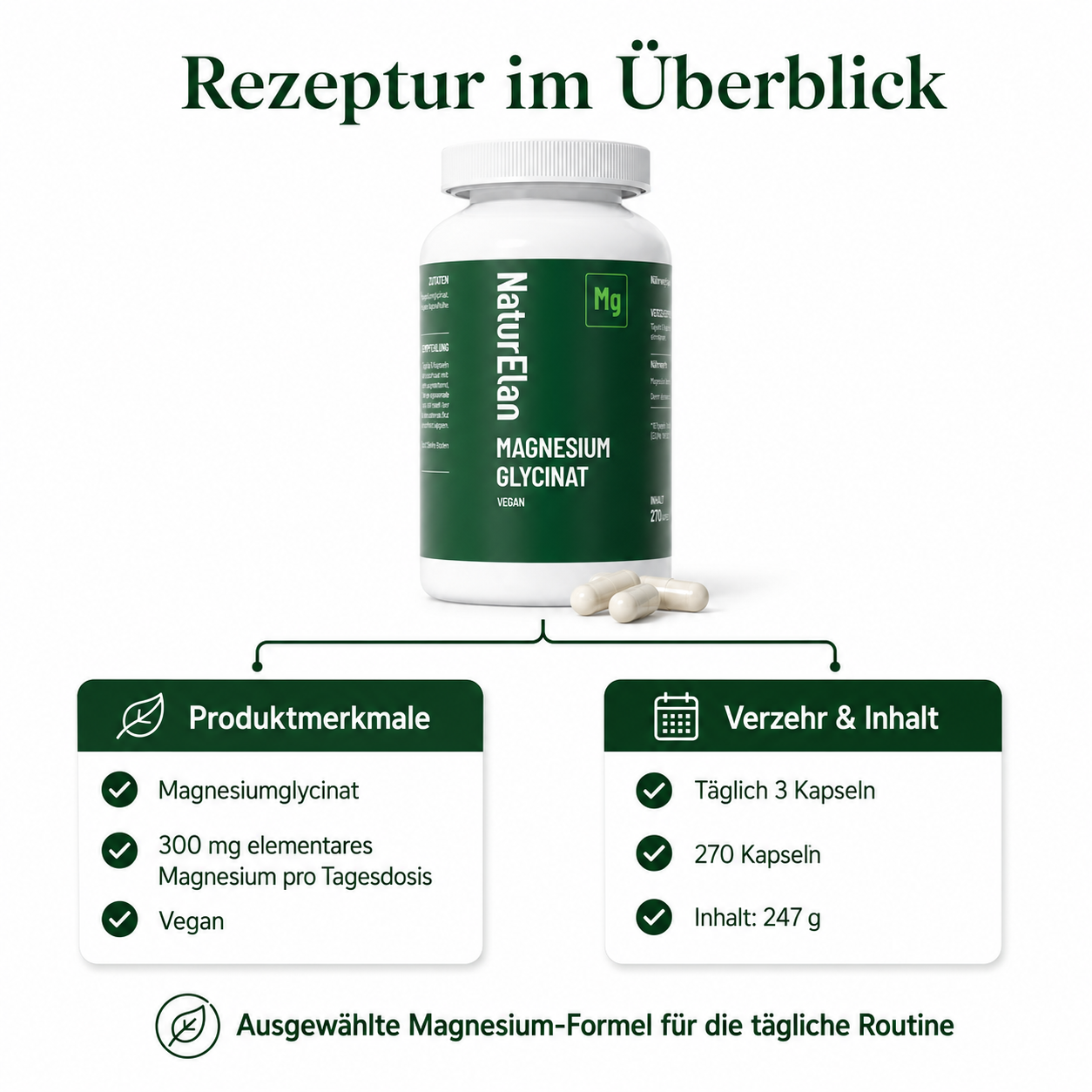 Magnesium Glycinat 300 mg – 270 Kapseln | Nahrungsergänzungsmittel | NaturElan