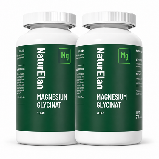 NaturElan Magnesium Glycinat Doppelpack – 2 x 270 Kapseln (540 Kapseln), 2307 mg Magnesiumglycinat, 300 mg elementares Magnesium (80 % NRV), vegan