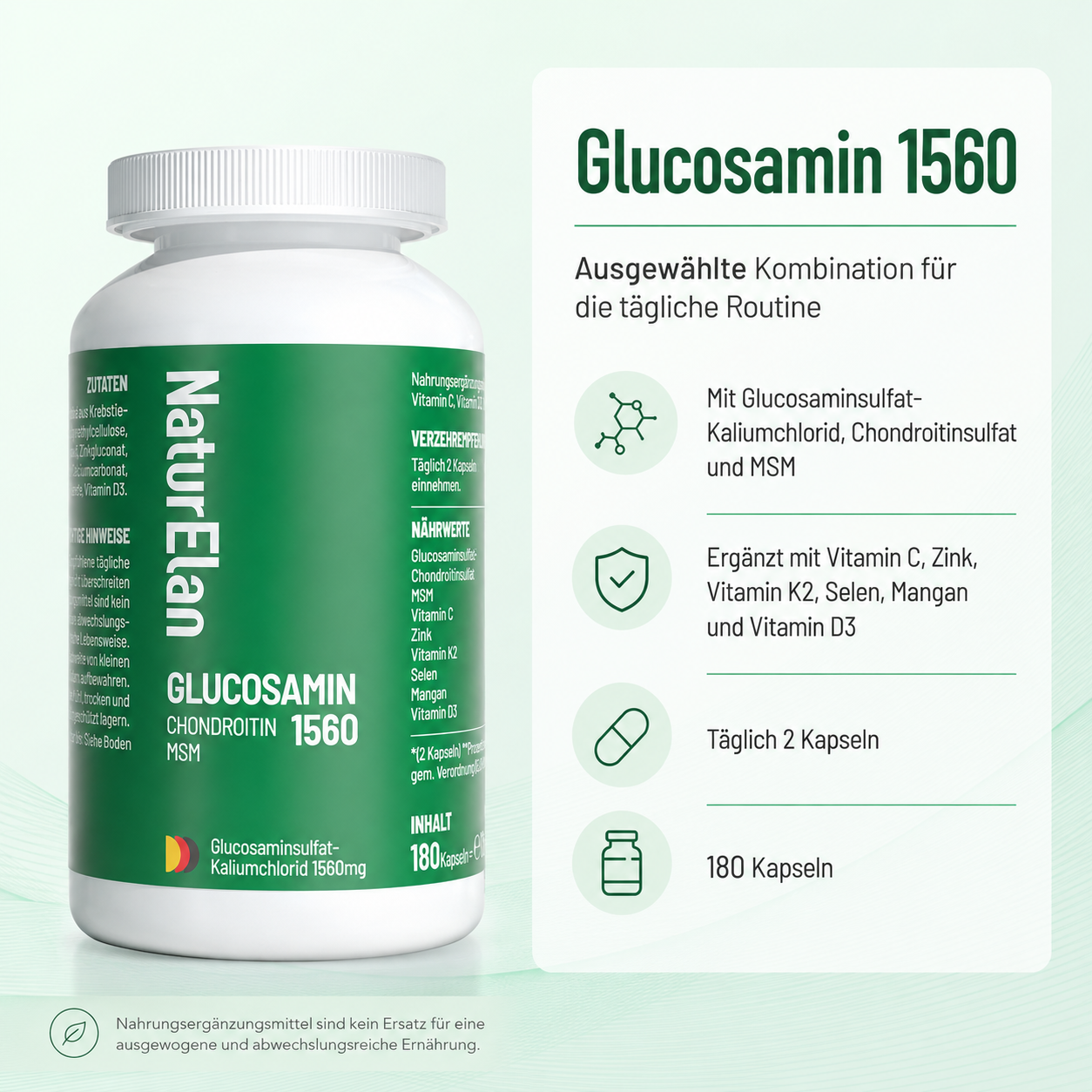 Glucosamin Chondroitin 1560 MSM – 180 Kapseln | Vegan