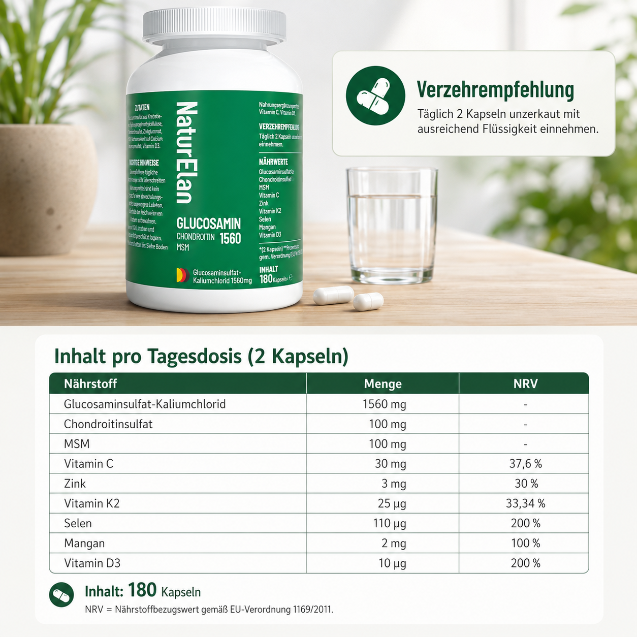 Glucosamin Chondroitin 1560 MSM – 180 Kapseln | Vegan
