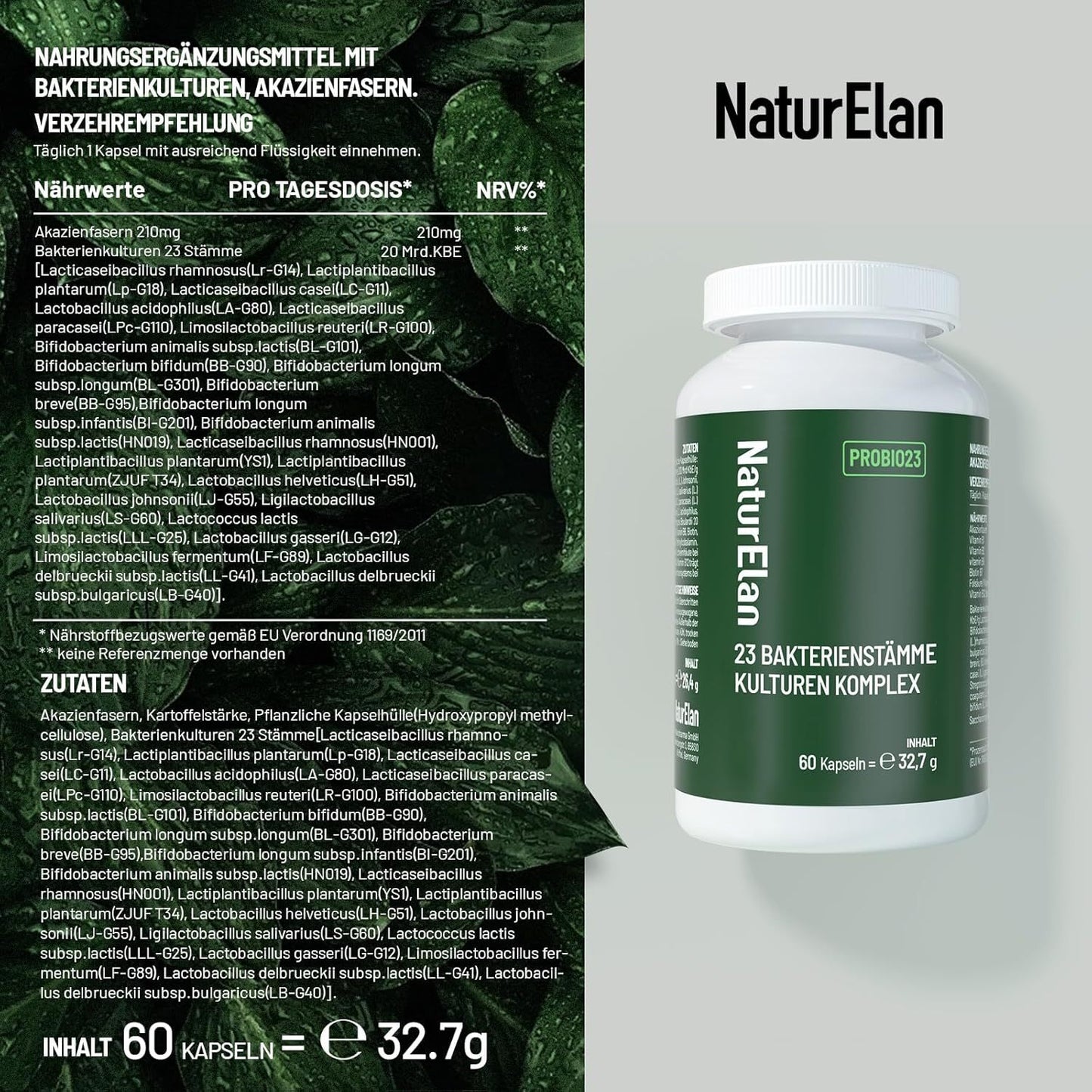 NaturElan PROBIO23 – 23 Bakterienstämme Kulturen Komplex, 2 × 60 Kapseln (Doppelpack)