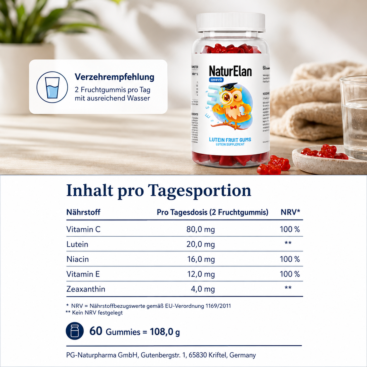 NaturElan Lutein & Zeaxanthin Fruchtgummis – 60 Stück