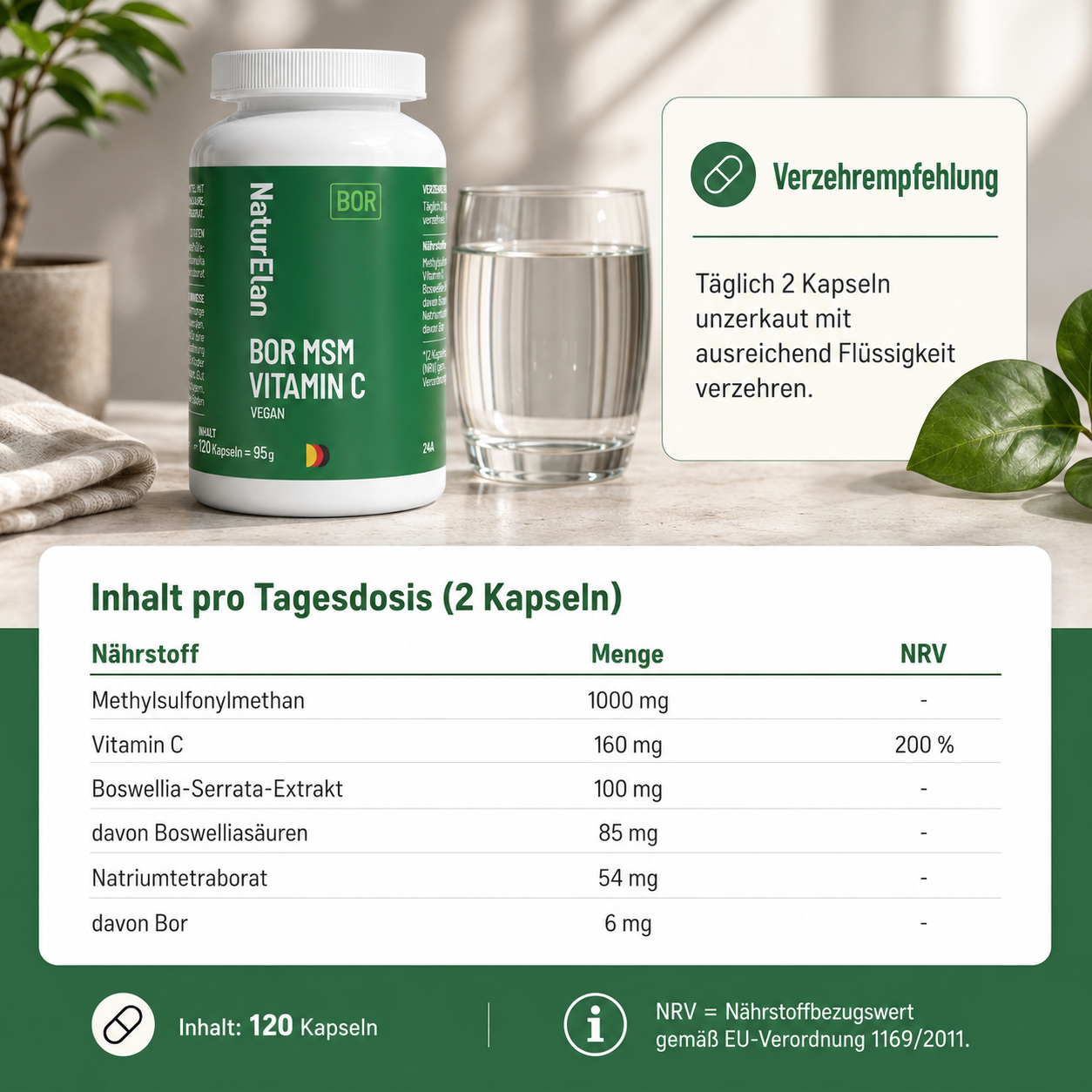 BOR MSM Vitamin C – 120 Kapseln | Vegan