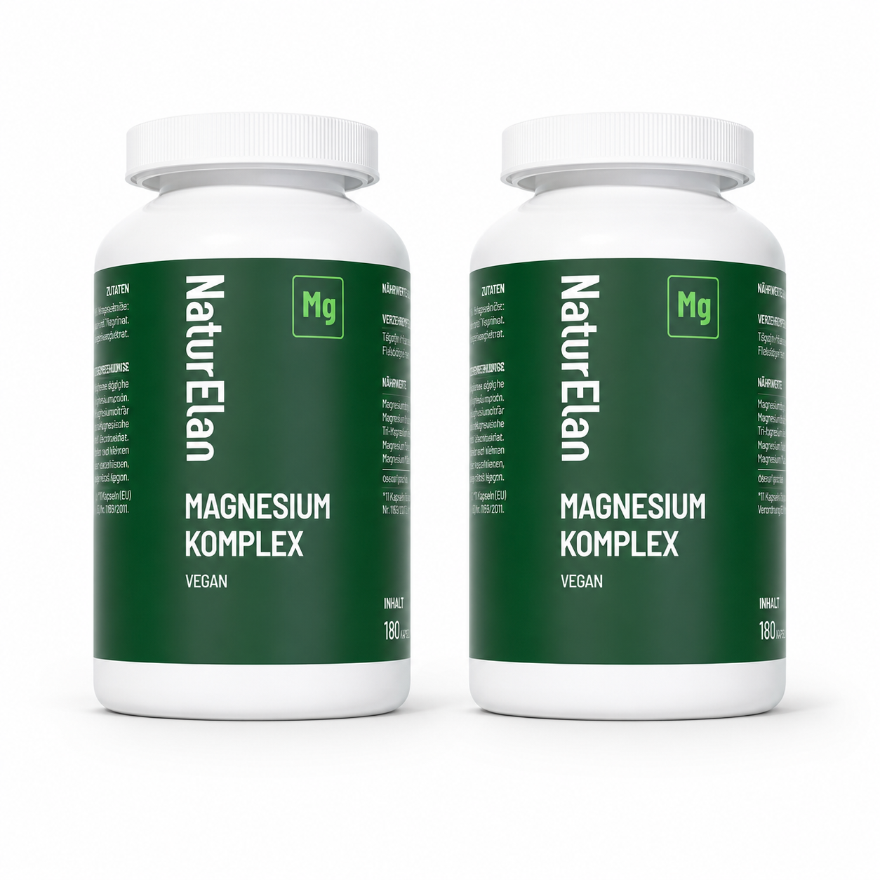 NaturElan Magnesium Komplex Doppelpack – 2 x 180 Kapseln (360 Kapseln), 5-fach Komplex, 400 mg elementares Magnesium (107 % NRV), vegan