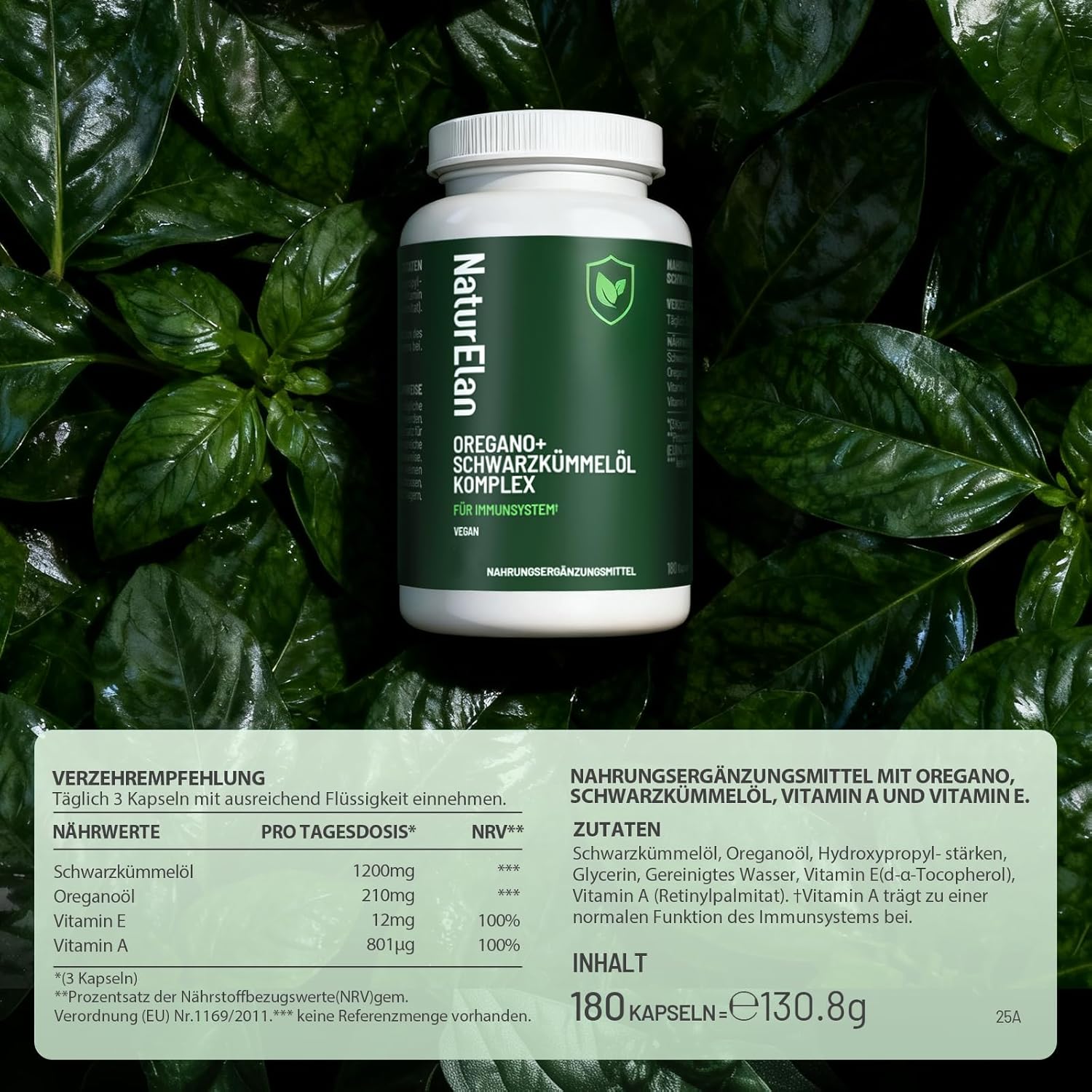 NaturElan Oregano+ Schwarzkümmelöl Komplex – 180 Kapseln, vegan