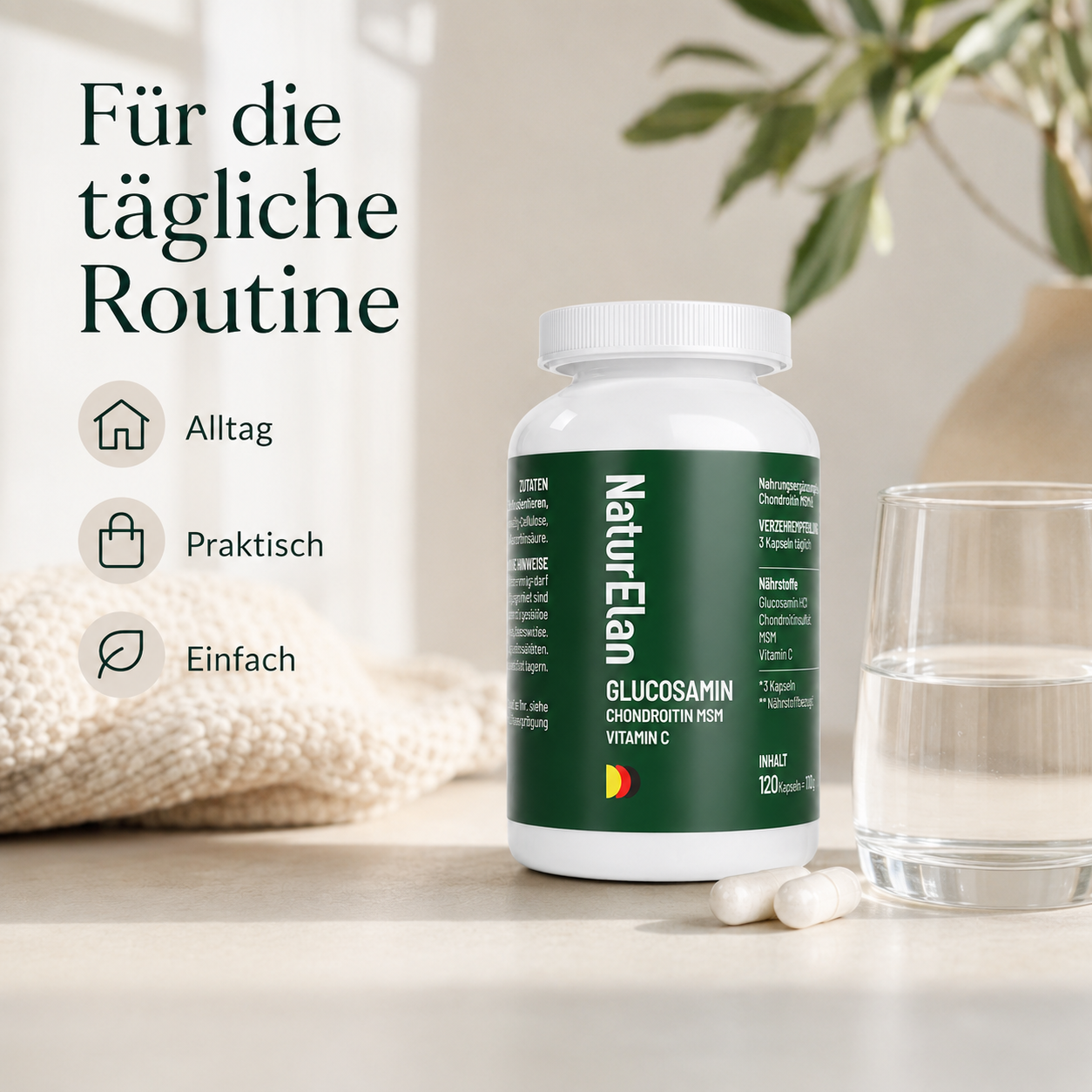 Glucosamin Chondroitin MSM Vitamin C – 120 Kapseln | Vegan