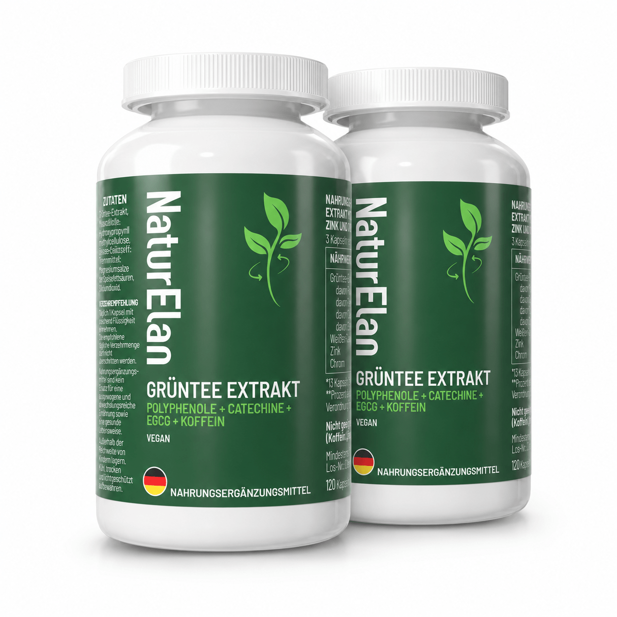 NaturElan Grüntee Extrakt – Polyphenole, Catechine, EGCG & Koffein, 2 × 120 Kapseln (Doppelpack)
