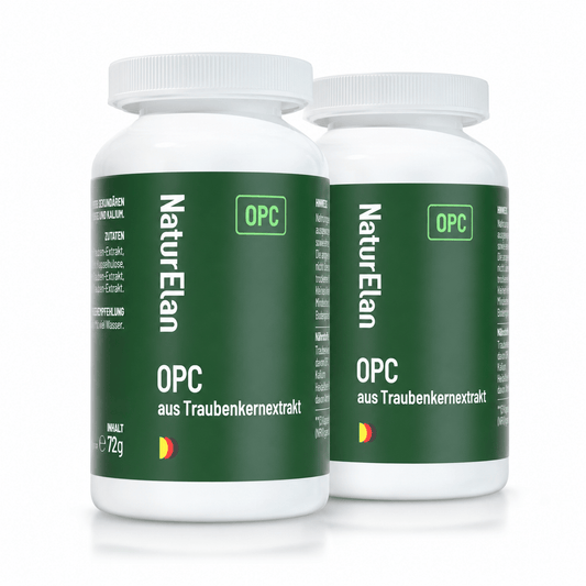 NaturElan OPC aus Traubenkernextrakt – Doppelpack 2 x 90 Kapseln (180 Kapseln), 855 mg OPC, mit Kalium, Heidelbeer-Extrakt