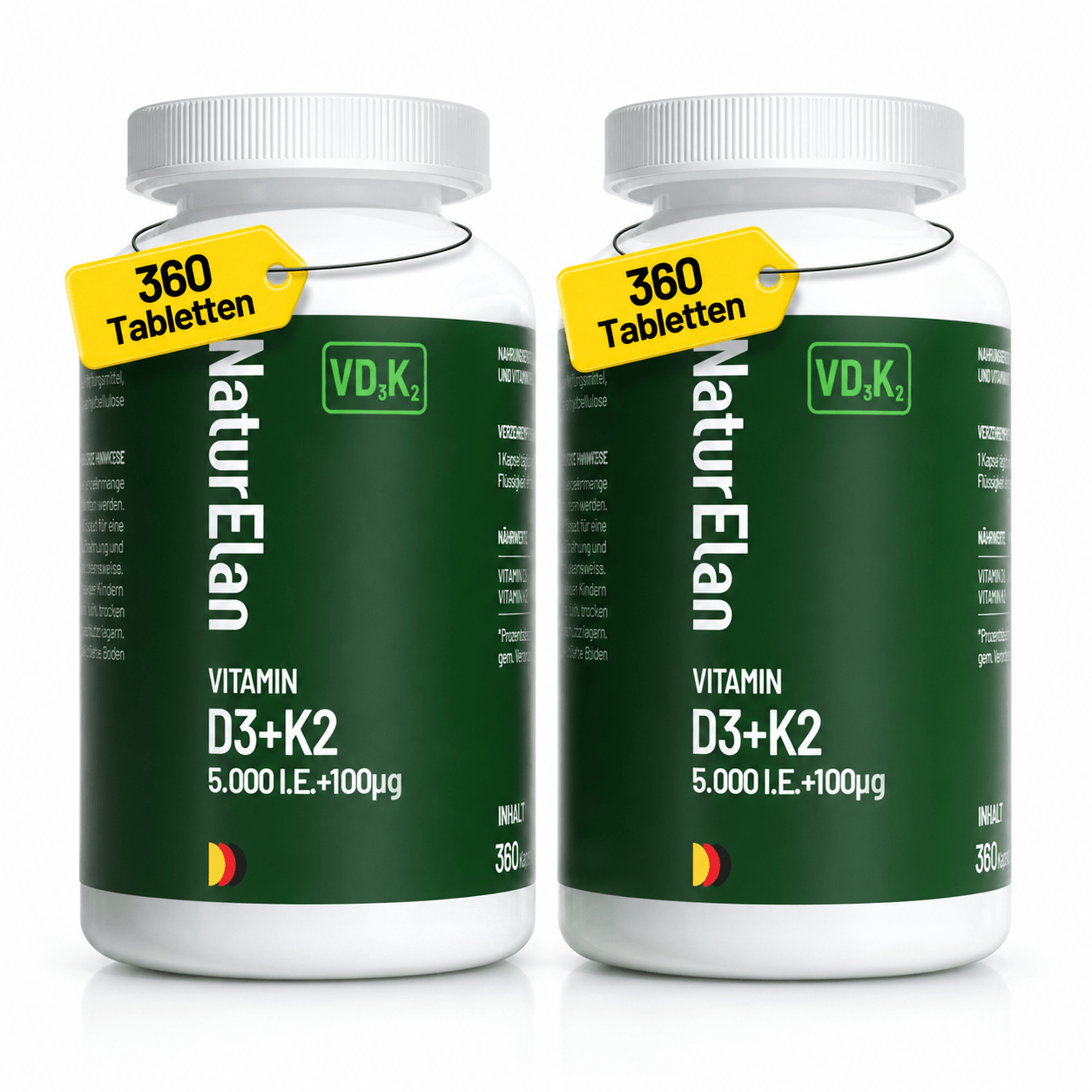 NaturElan Vitamin D3+K2 5.000 I.E. + 100µg – 360 Kapseln