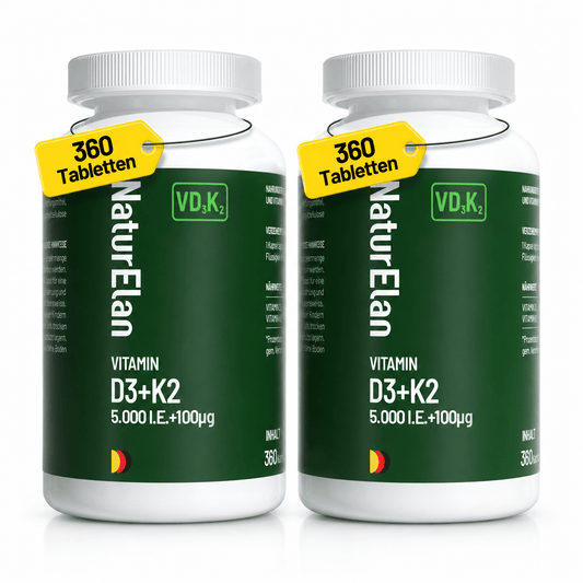 NaturElan Vitamin D3+K2 5.000 I.E. + 100µg – 360 Kapseln