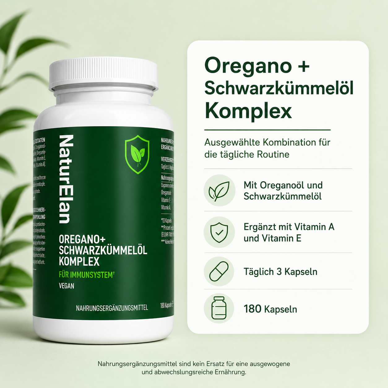Oregano+ Schwarzkümmelöl Komplex – 180 Kapseln | Vegan