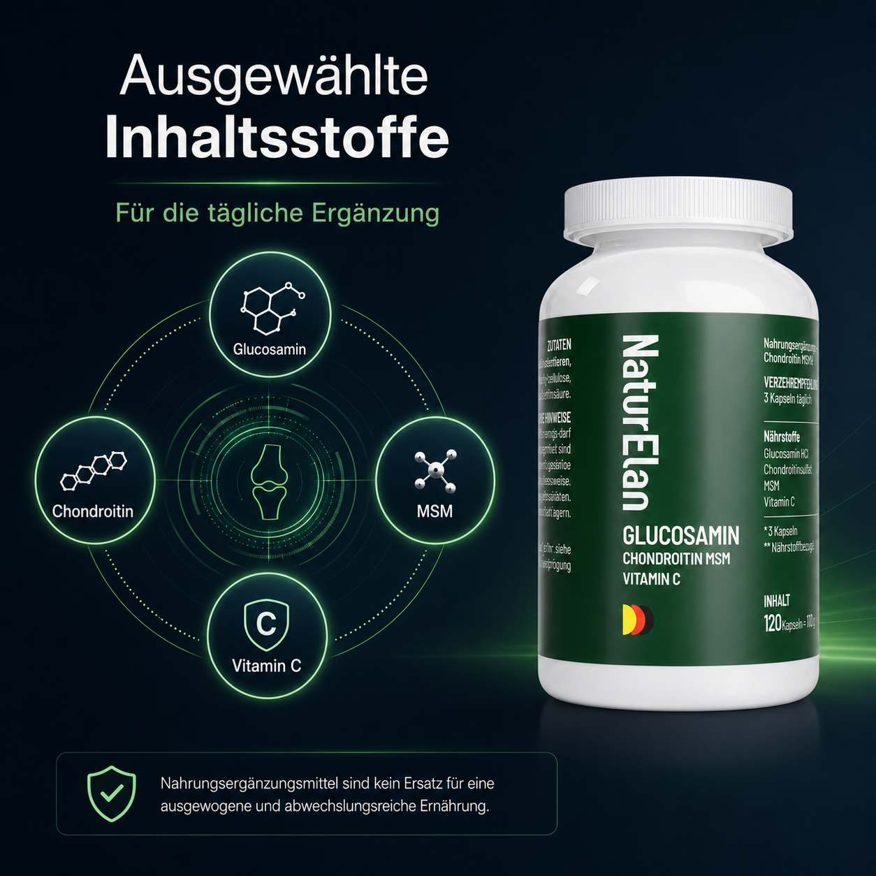 Glucosamin Chondroitin MSM Vitamin C – 120 Kapseln | Vegan