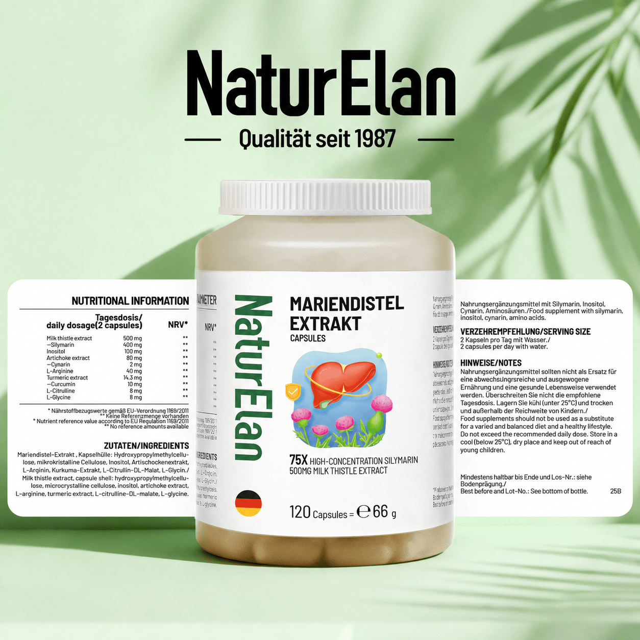 NaturElan Mariendistel Extrakt Kapseln 75x – Doppelpack (2 x 120 Kapseln)