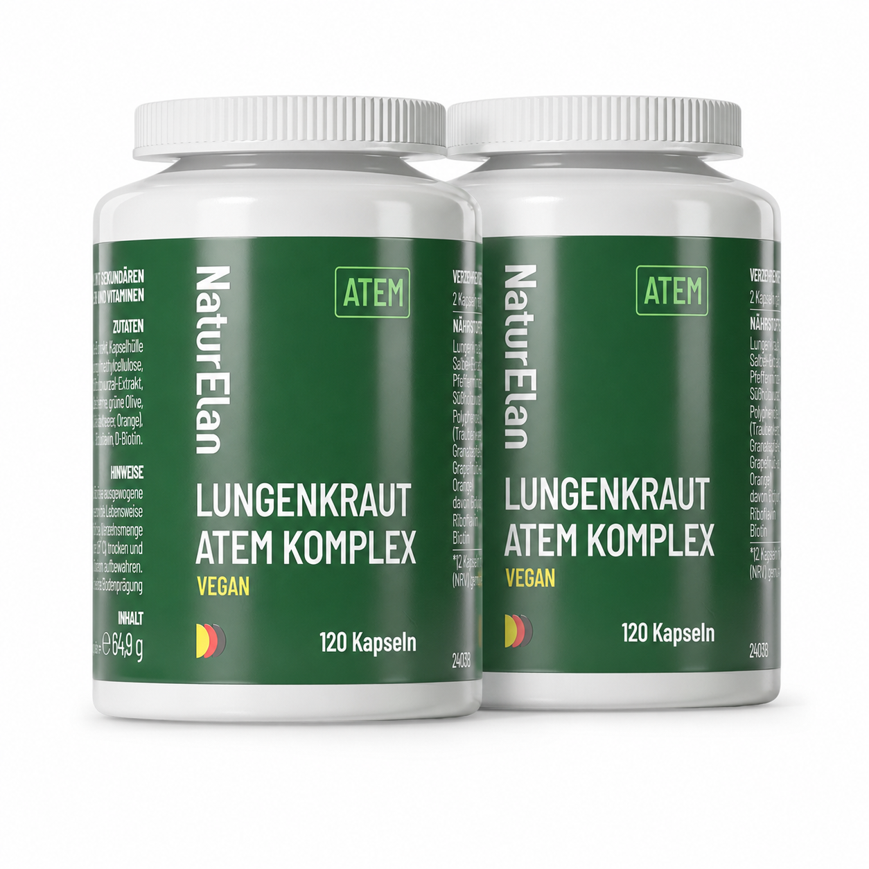 NaturElan ATEM – Lungenkraut Atem Komplex, Vegan, 2 × 120 Kapseln (Doppelpack)