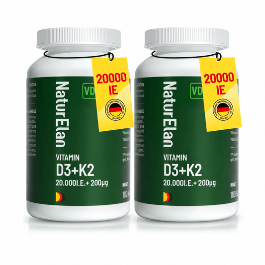 NaturElan Vitamin D3+K2 20.000 I.E. + 200µg – Doppelpack (2 × 180 Kapseln)